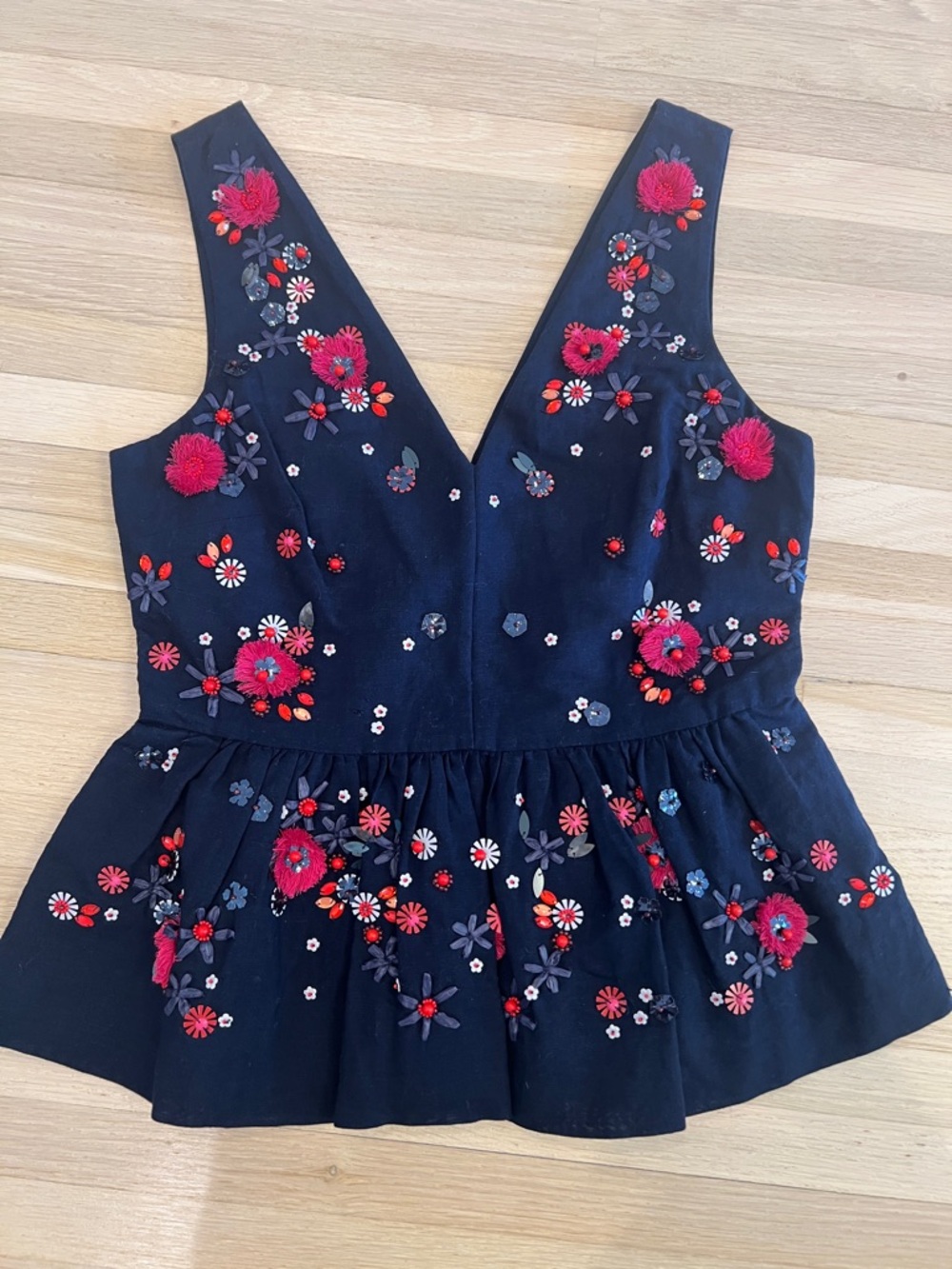 J. Crew Navy Sleeveless Embroidered Floral Top
